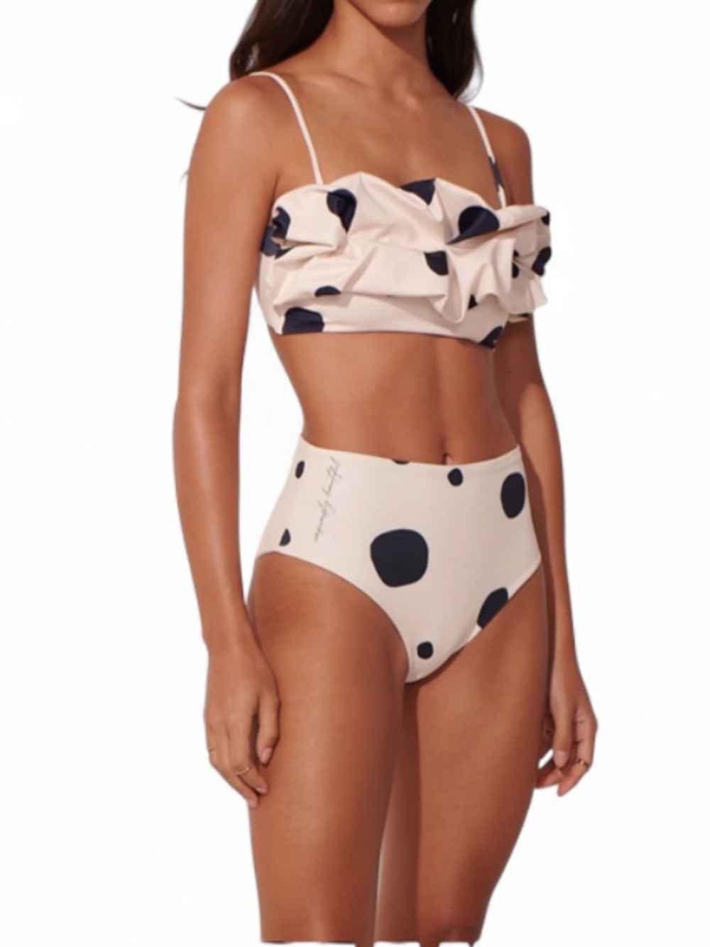 High-Waist Polka Dot Bikini Bottom - Cream & Black/Dark Navy